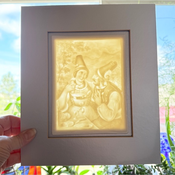 Belleek Ireland Parian China Lithophane “Lovers at Table” Courting Couple - Picture 2 of 12